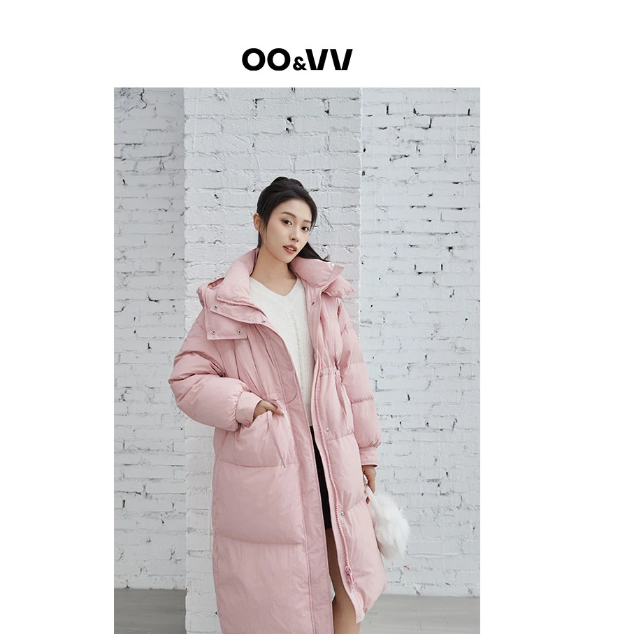 【奶油甜羽】2024冬季新款粉色甜美长款加厚连帽女士棉服