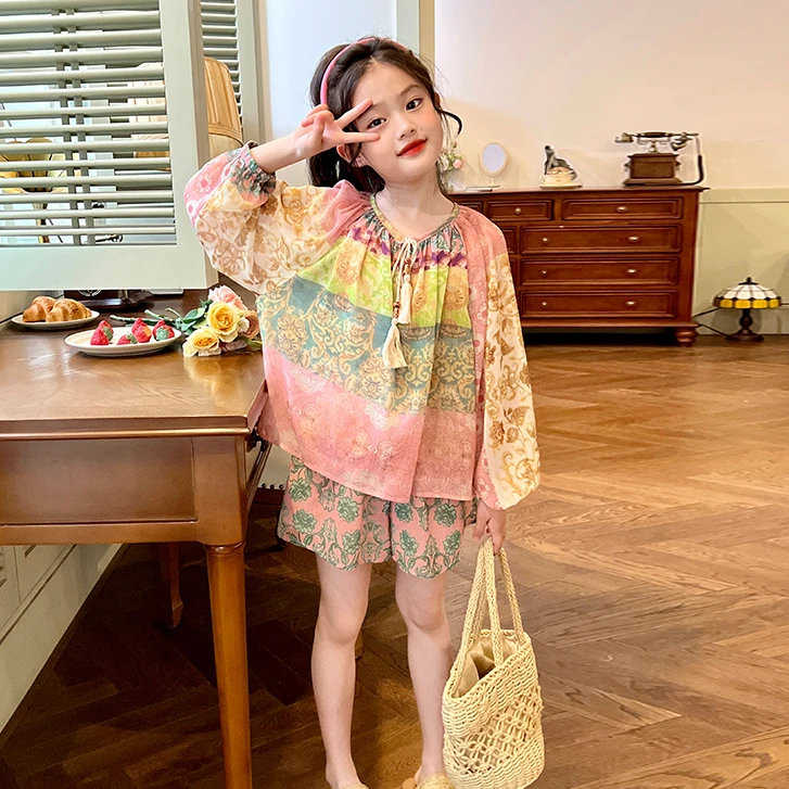 童装女童度假风套装夏季薄款儿童宝宝防晒衣服时尚碎花宽松