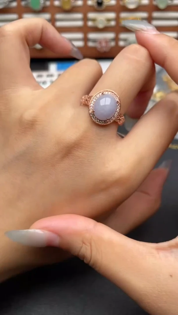 翡翠戒指银S925镶嵌一物一证一礼盒