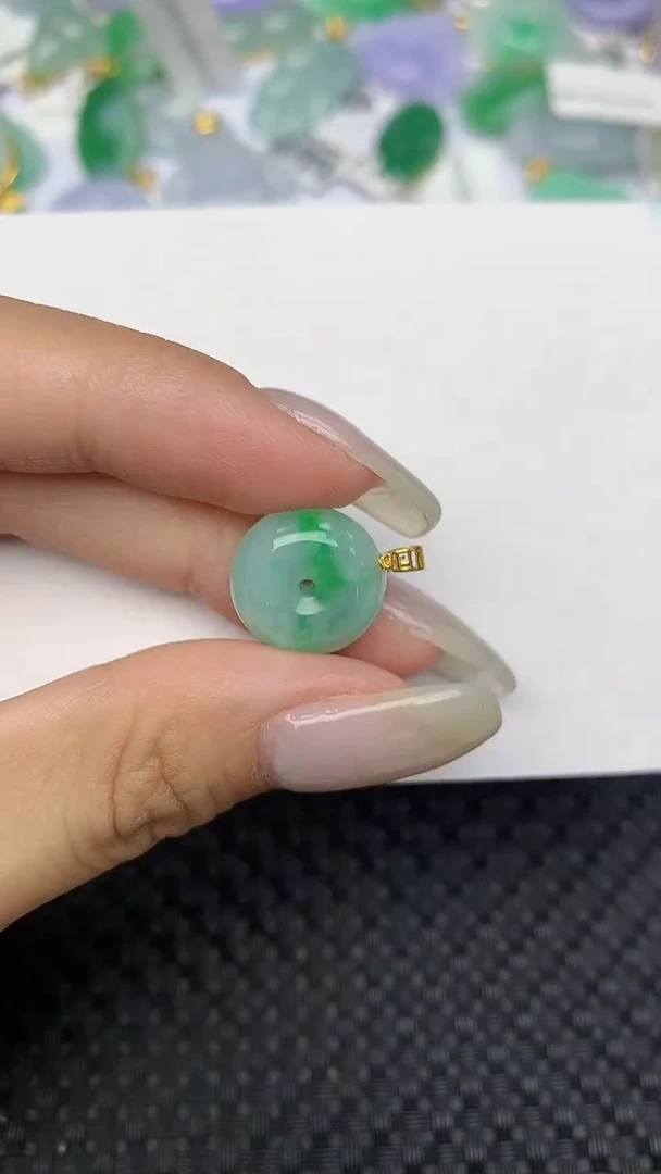 翡翠18K金镶嵌颈饰天然缅甸翡翠a货百元以上9元证书费自理