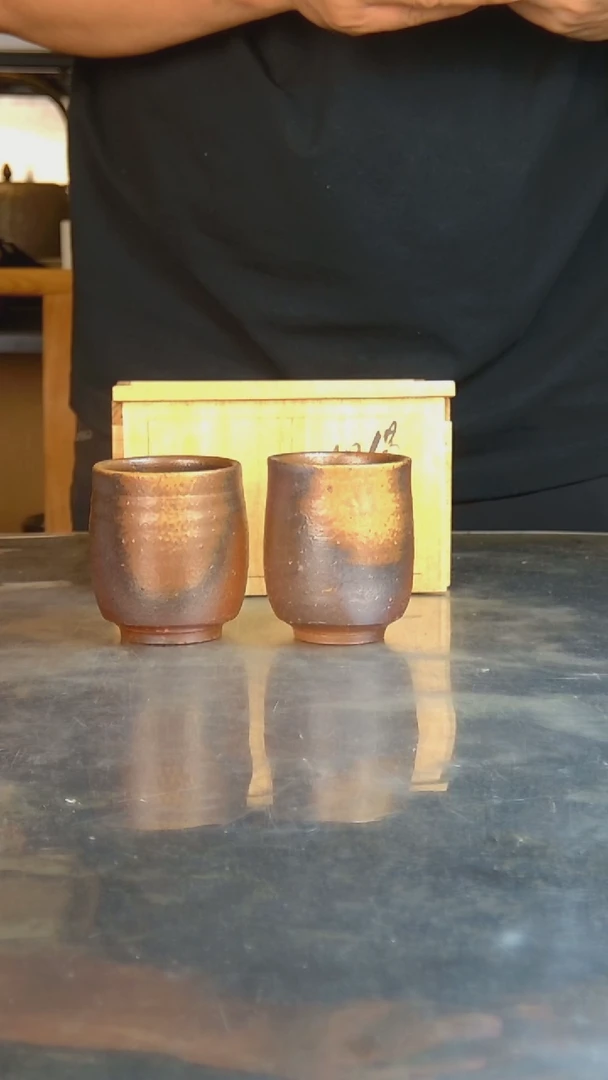陶龙*毅日本原产备前烧对杯