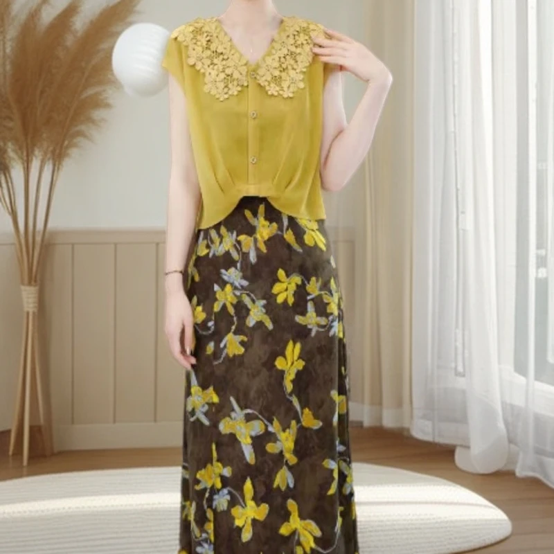 【两件套】夏季新款时尚设计感 简约百搭罩衫+连衣裙