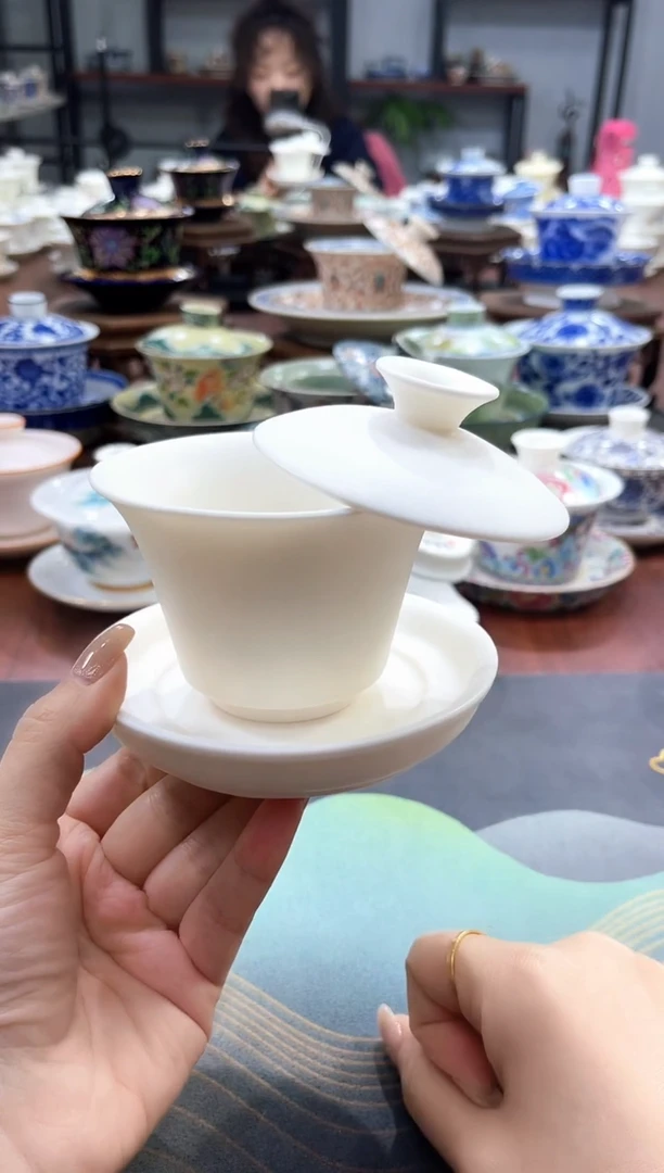 【闪购商品】纯白素烧马蹄干泡盘盖碗