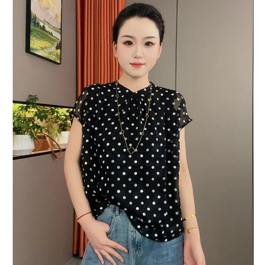 时尚新款洋气减龄圆点减龄显瘦女T恤百搭短袖上衣-P194