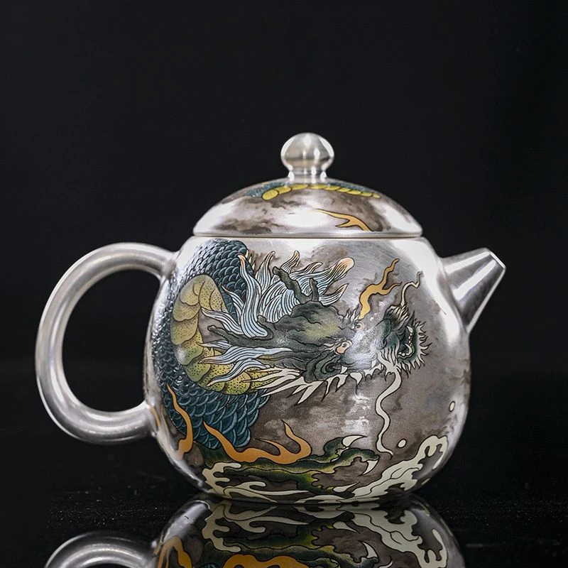 包银青龙蛋壶大师纯手工鎏银壶家用礼品茶壶功夫单壶高档养生茶器