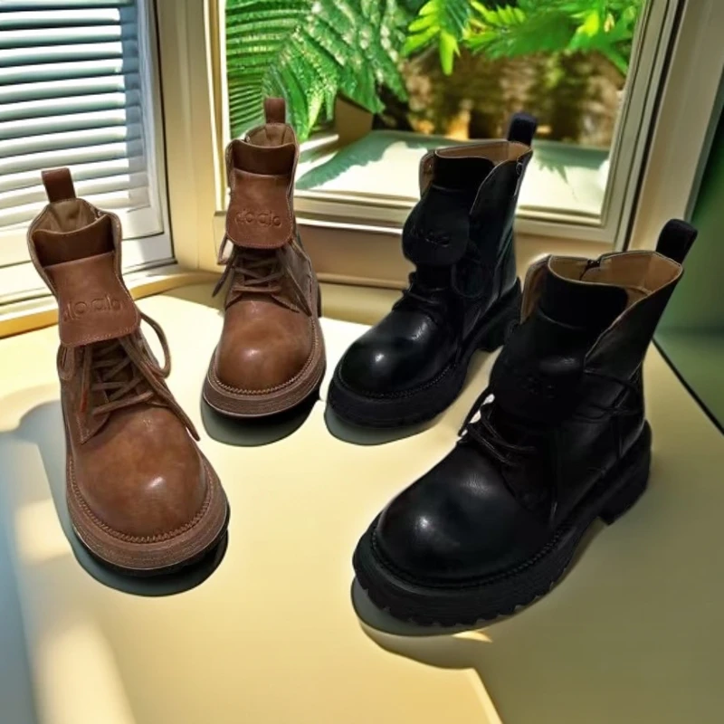 秋季韩剧入冬欧货百搭厚底系带时尚增高马丁靴805-3