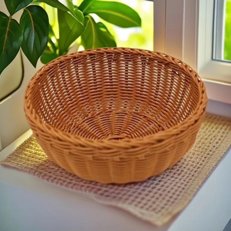 水果馒头零食盘24*10圆形家用客厅简约置物酒店陈列纯手工编织