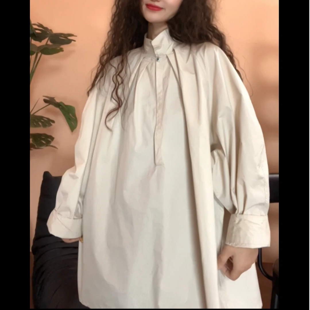 museguhui/木色古汇82527#休闲百搭宽松时尚立领设计款衬衣