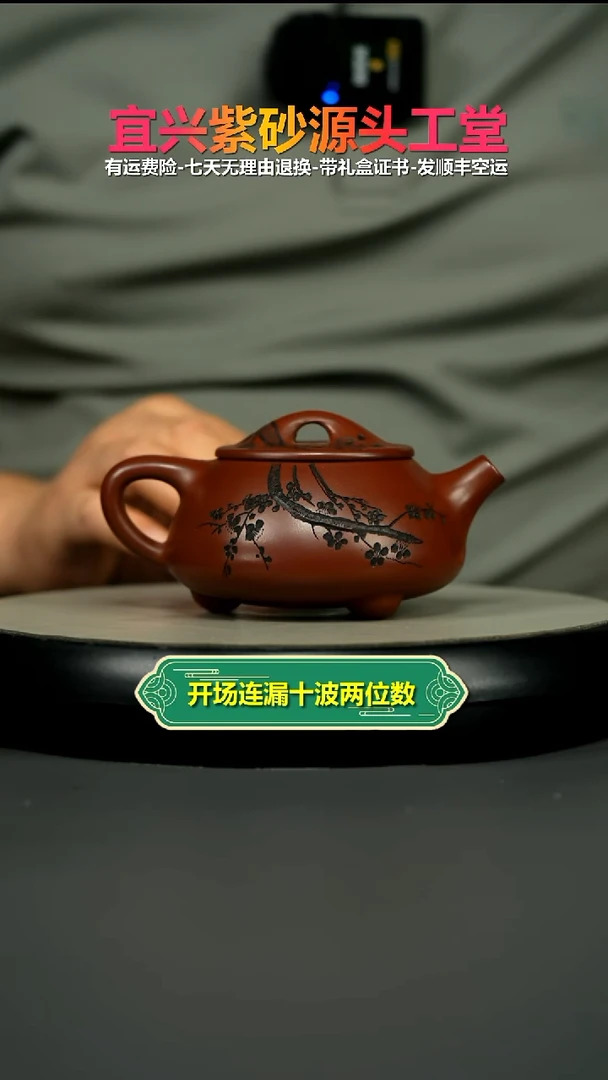 茶壶紫砂蒋静明龙血砂梅花景舟石瓢300CC