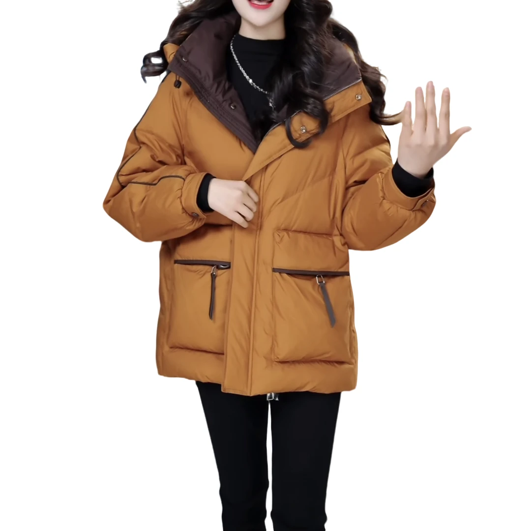 轻奢时尚加厚白鸭绒外套女2024冬季新款设计感宽松高端连帽羽绒服