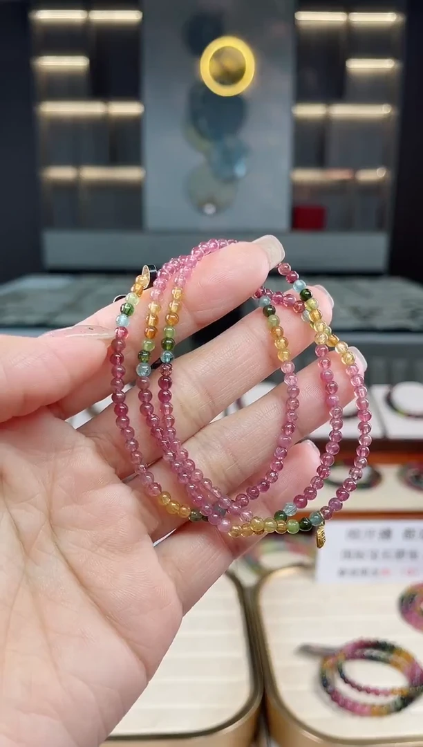 未镶嵌老矿碧玺彩虹三圈手串3mm+碧玺多样性发一条T