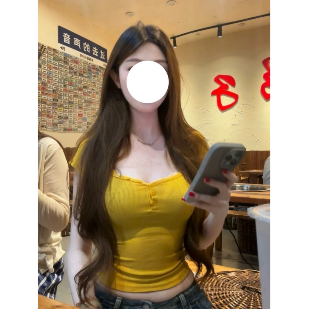 夏日焦点多色基础打底大领口修身显瘦百搭气质纽扣短袖上衣T恤女