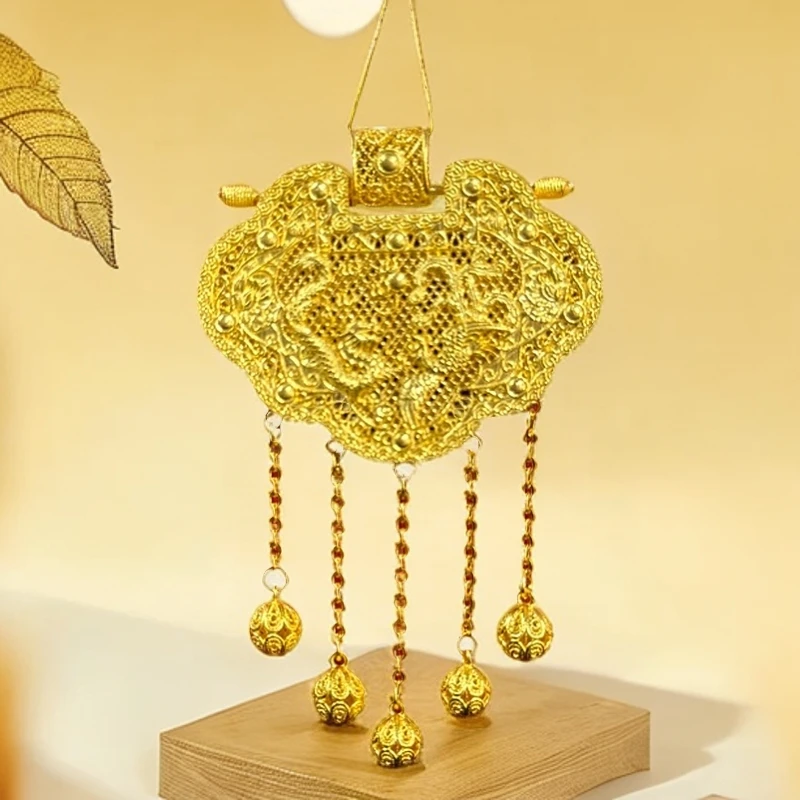 足金【古法天子门生流苏款】冬日好礼足金锁天子门生黄金吊坠金足金