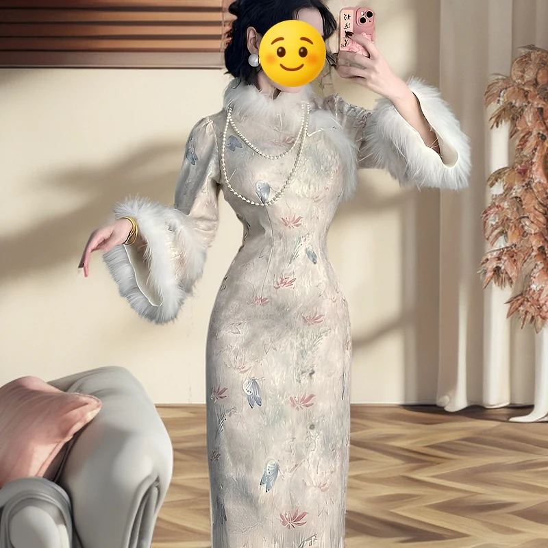 香妃迷蝶】新中式国风温柔蝴蝶复古改良版旗袍秋冬修身新款连衣裙