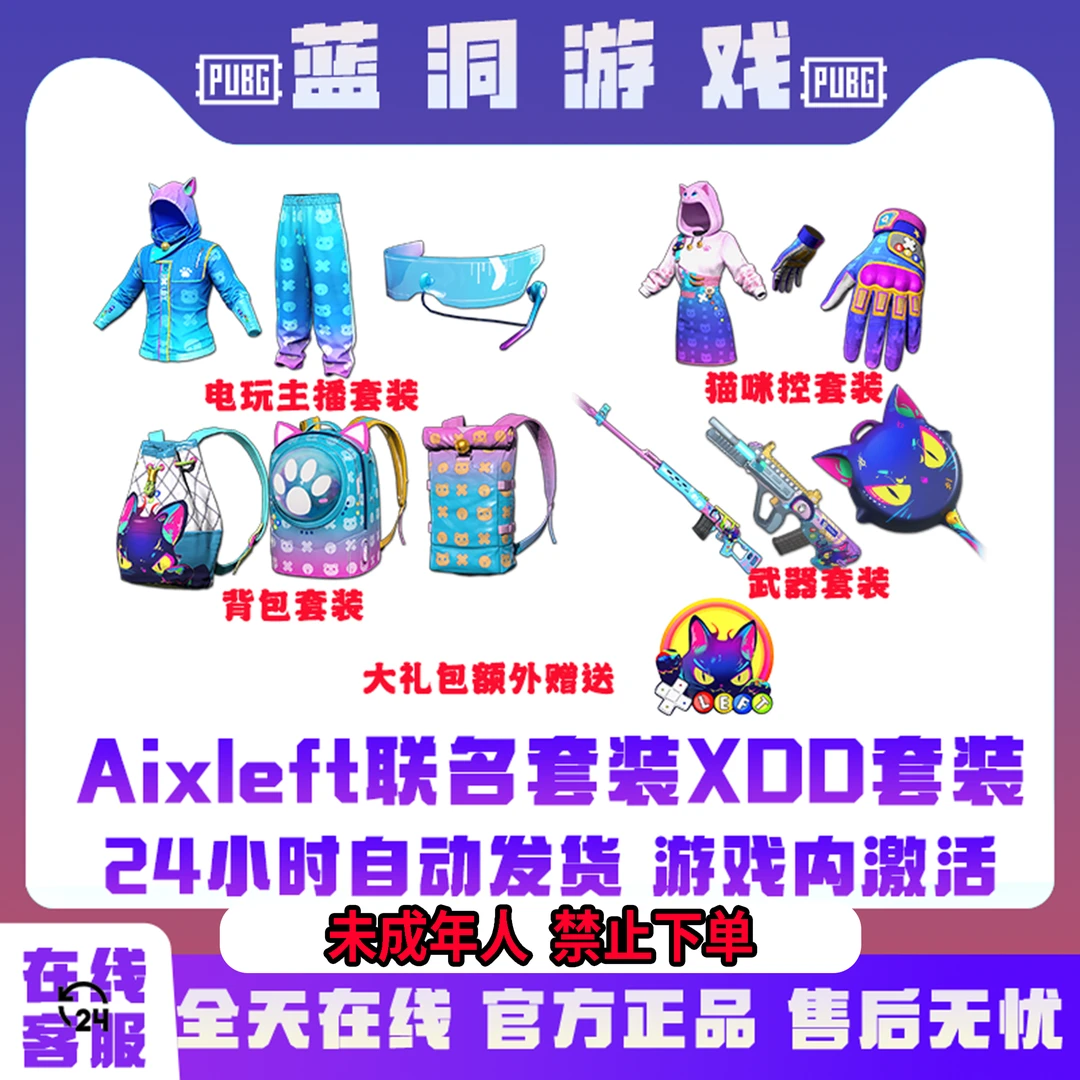 PUBG绝地求生XDD小叮当联名套装Aixleft主播电玩套装CDK激活码