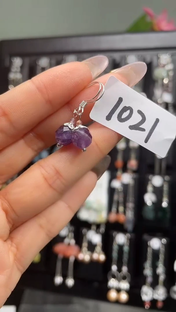 紫晶耳饰银S925镶嵌喜欢拍