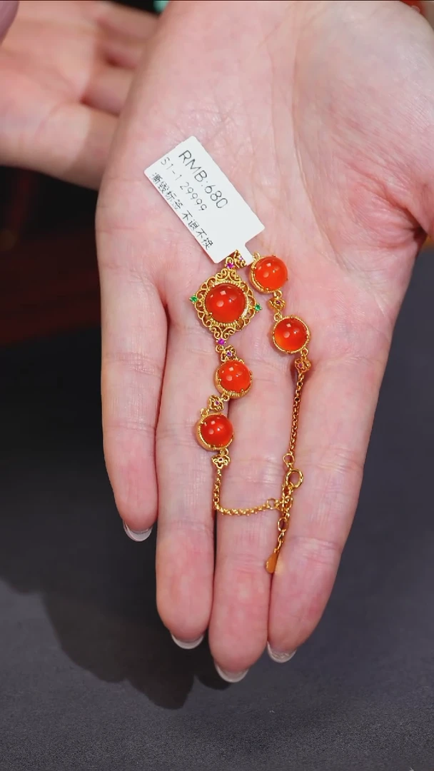 银S925镶嵌手链南红玛瑙S1-1