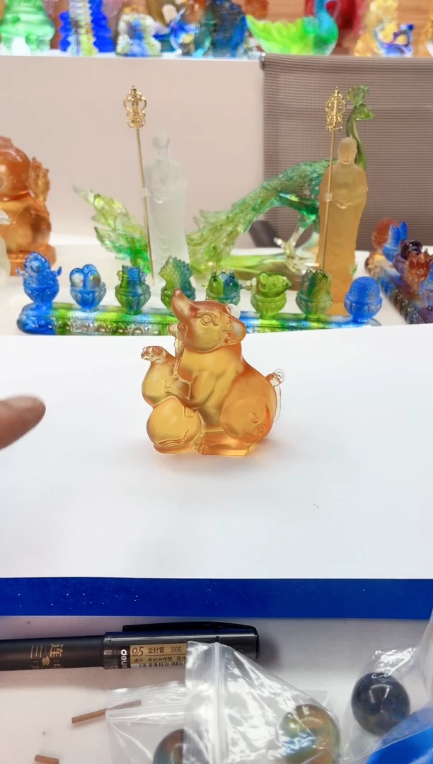 手工艺品琉璃琥珀色小老鼠摆件