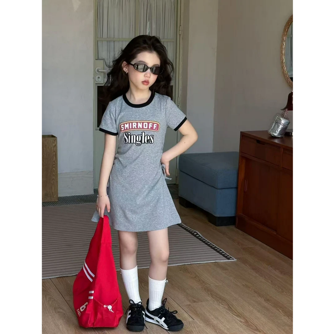 2025夏季新品女童装抽绳不规则字母T恤百搭短裙港风A字裙92939