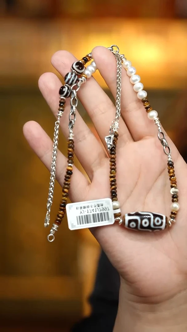 玛瑙/玉髓（覆膜）颈饰银S925镶嵌九眼玛瑙项链