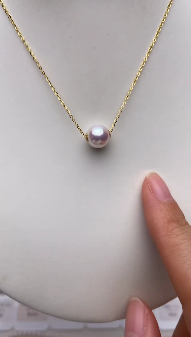 吊坠(不含链)18K金镶嵌海水珍珠路路通吊坠赠合金链7.5-8