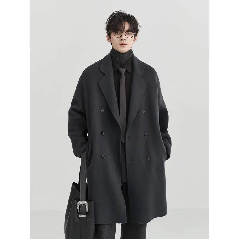 WEBUNSAPET维比萨玻男士双面呢大衣中长款西装领羽绒外套
