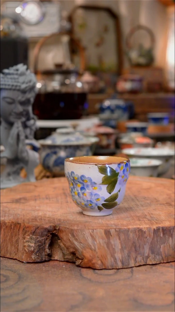 杯绣球花景德镇陶泥手绘