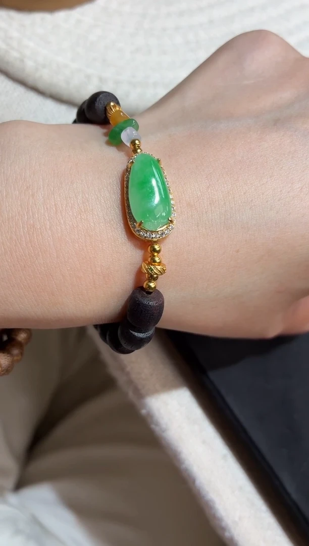 吊坠(不含链)银S925镶嵌翡翠手串