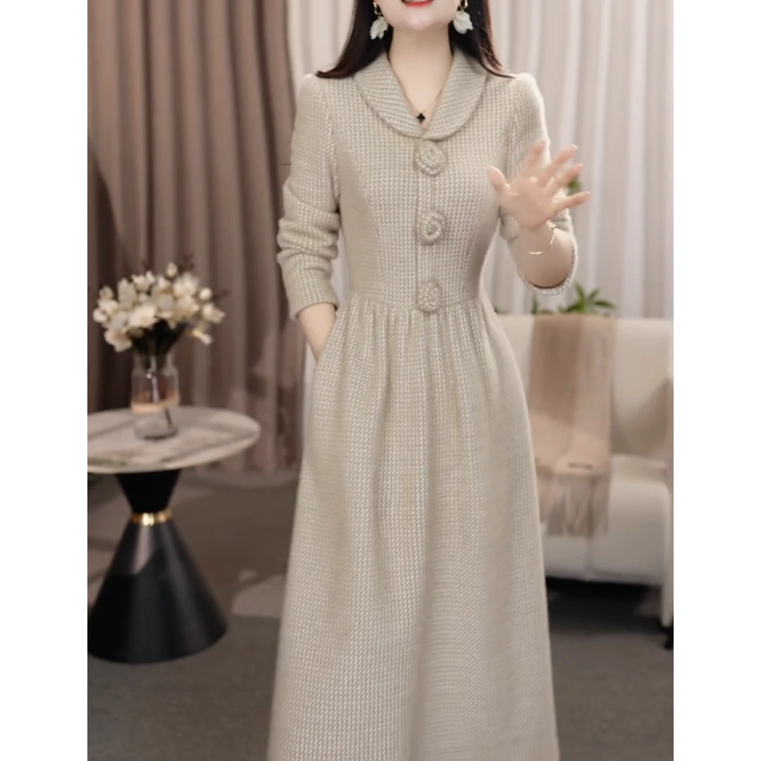 【依然定制】KK182#秋冬新款气质显瘦减龄收腰连衣裙轻熟风高雅加厚