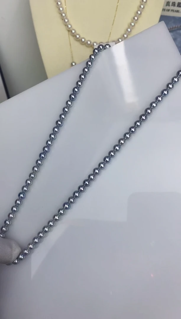 未镶嵌DA海水珍珠 灰珠串链带大证 GD010 5-5.5