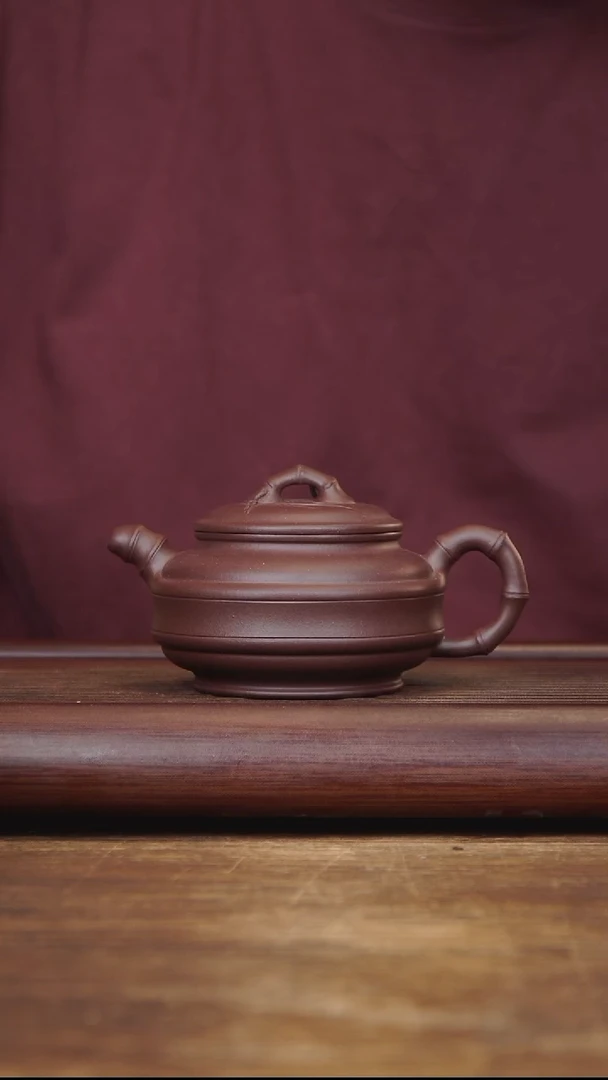 茶壶紫砂250ml 双线竹鼓 紫泥