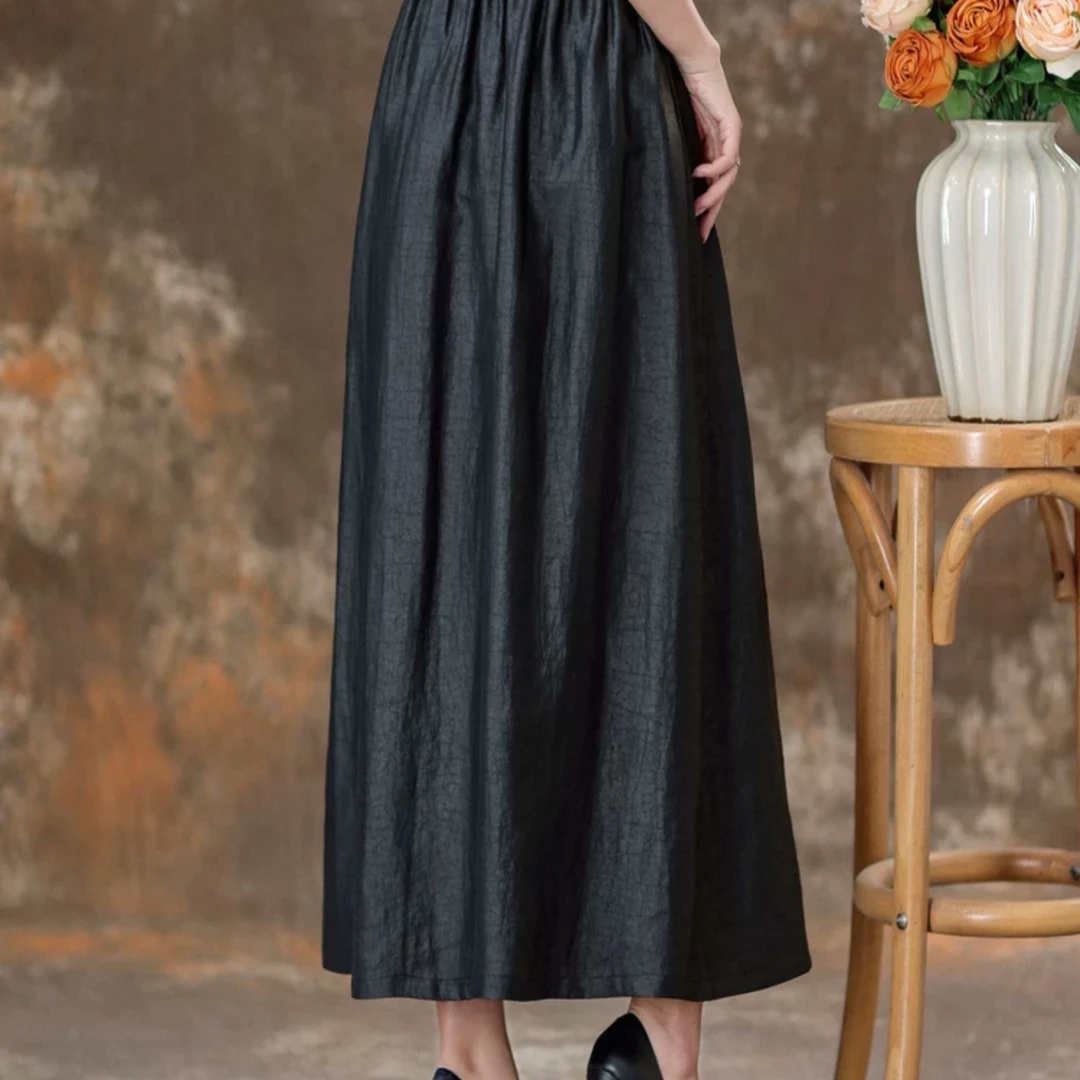 CHEN HENG 太阳 老油料赫本风香云纱桑蚕丝半裙松紧腰裙子dz055