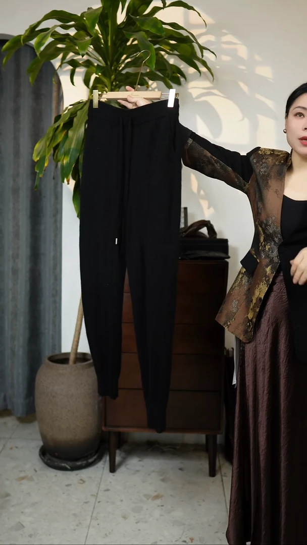 【30%羊绒70%羊毛】抽绳羊绒裤，黑色，均码