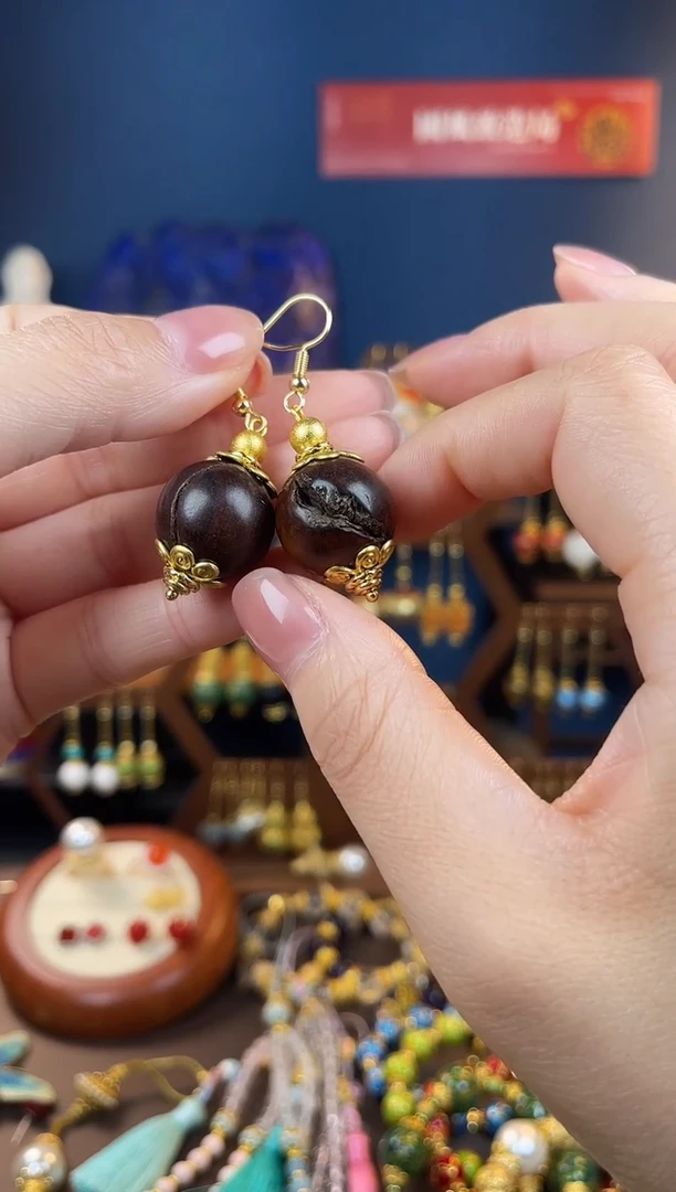 枣木其他枣木大珠径耳钩