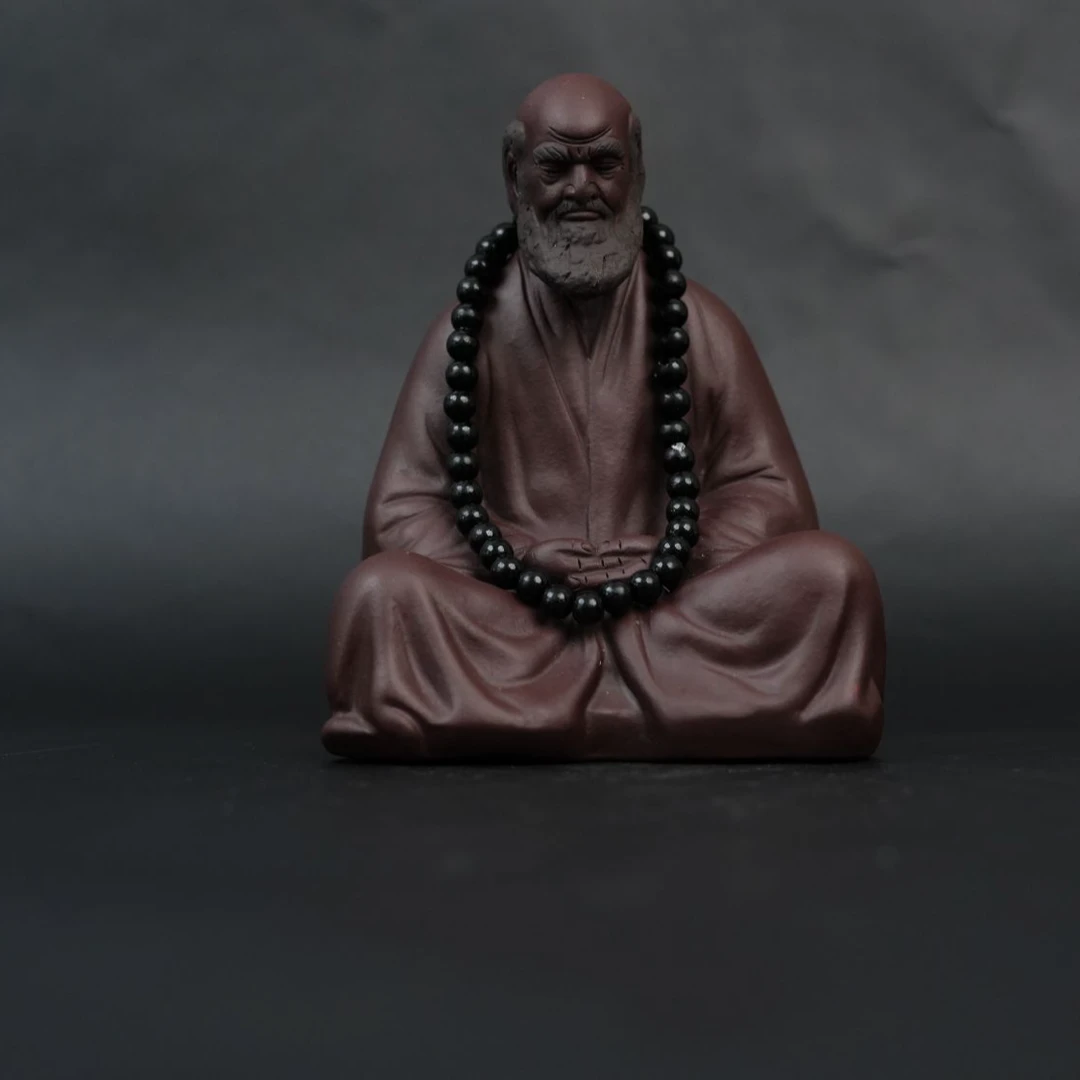 宜兴紫砂 紫 双色达摩 （带佛珠）