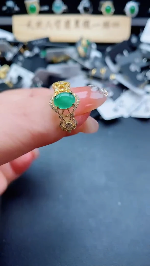 银S925镶嵌戒指翡翠1