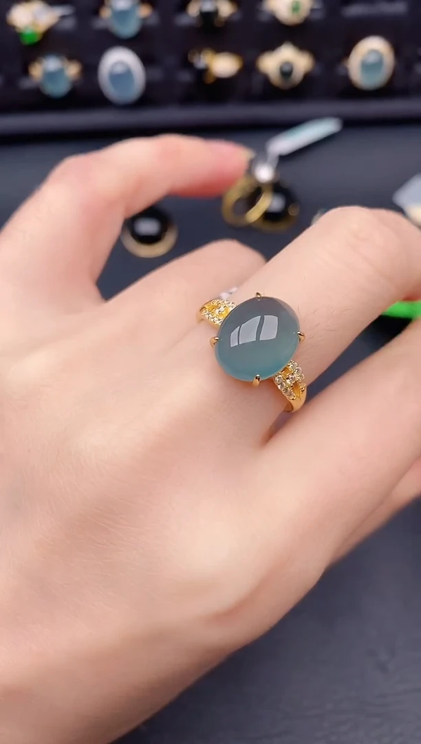 银S925镶嵌戒指翡翠天然a货翡翠408