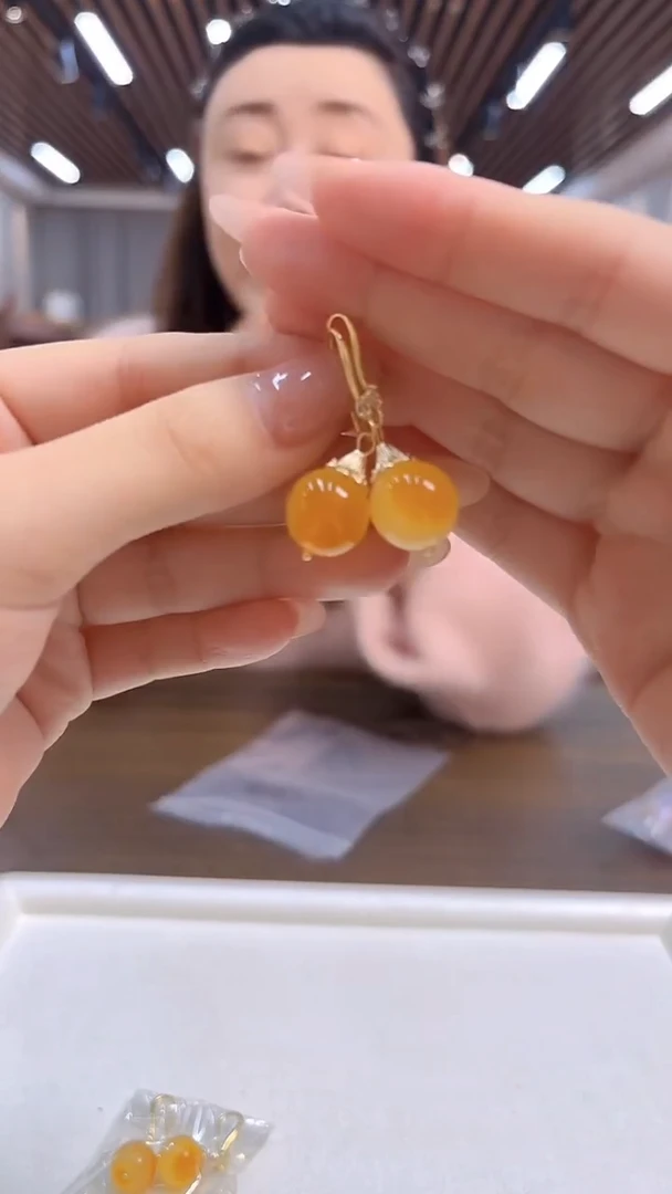 14K金镶嵌翡翠耳饰DIY款E966