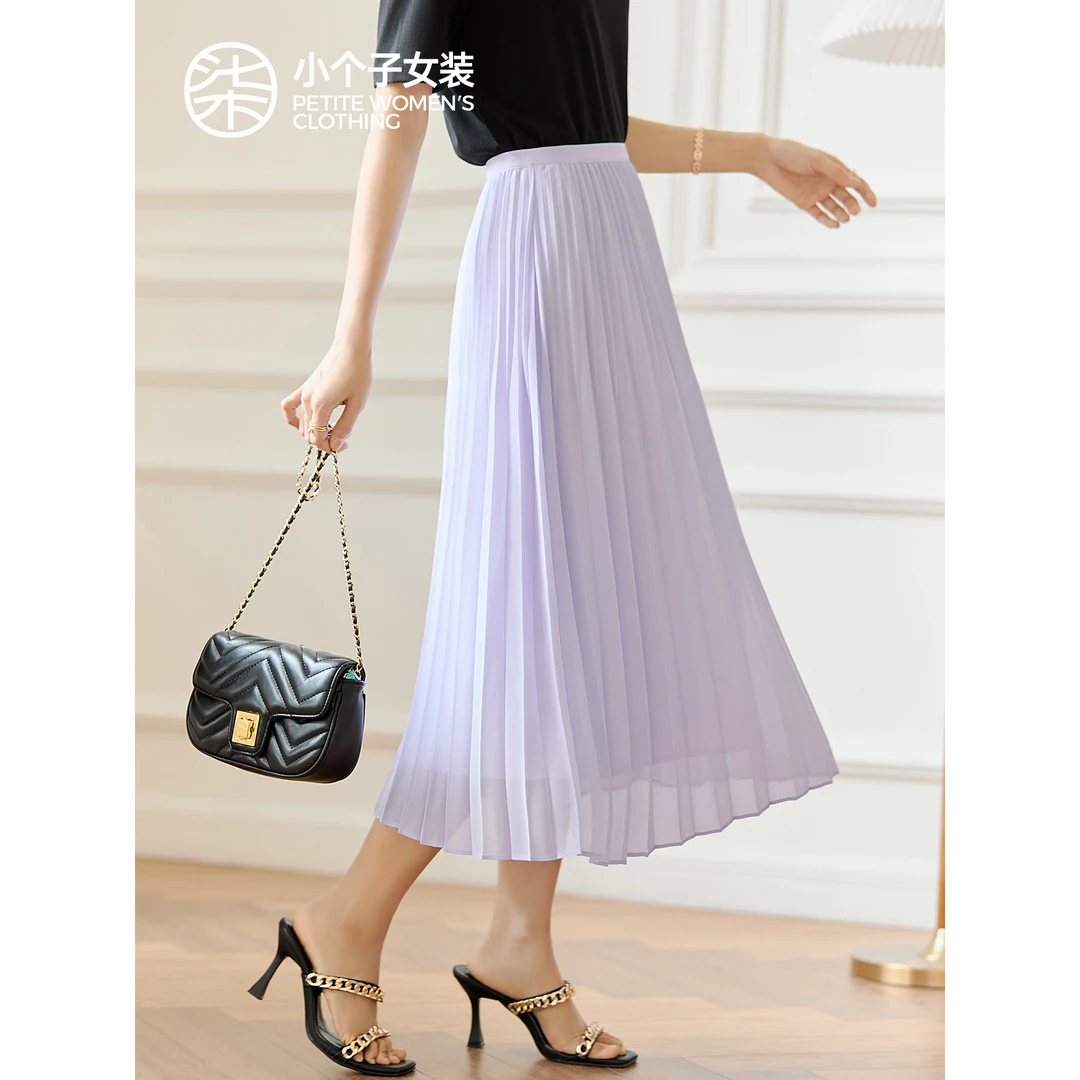 【柒量一裁】0071风琴裙·小个子紫色百褶裙立体灵动飘逸双压褶半裙