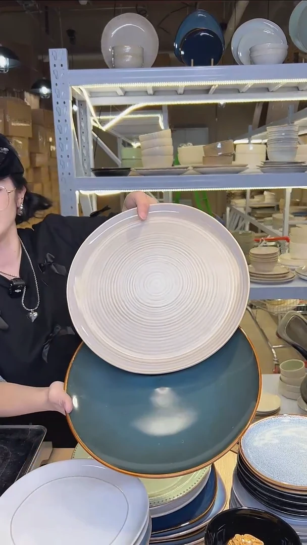 瓷90（十寸盘）外贸尾货高温釉下彩陶瓷餐具默认微瑕