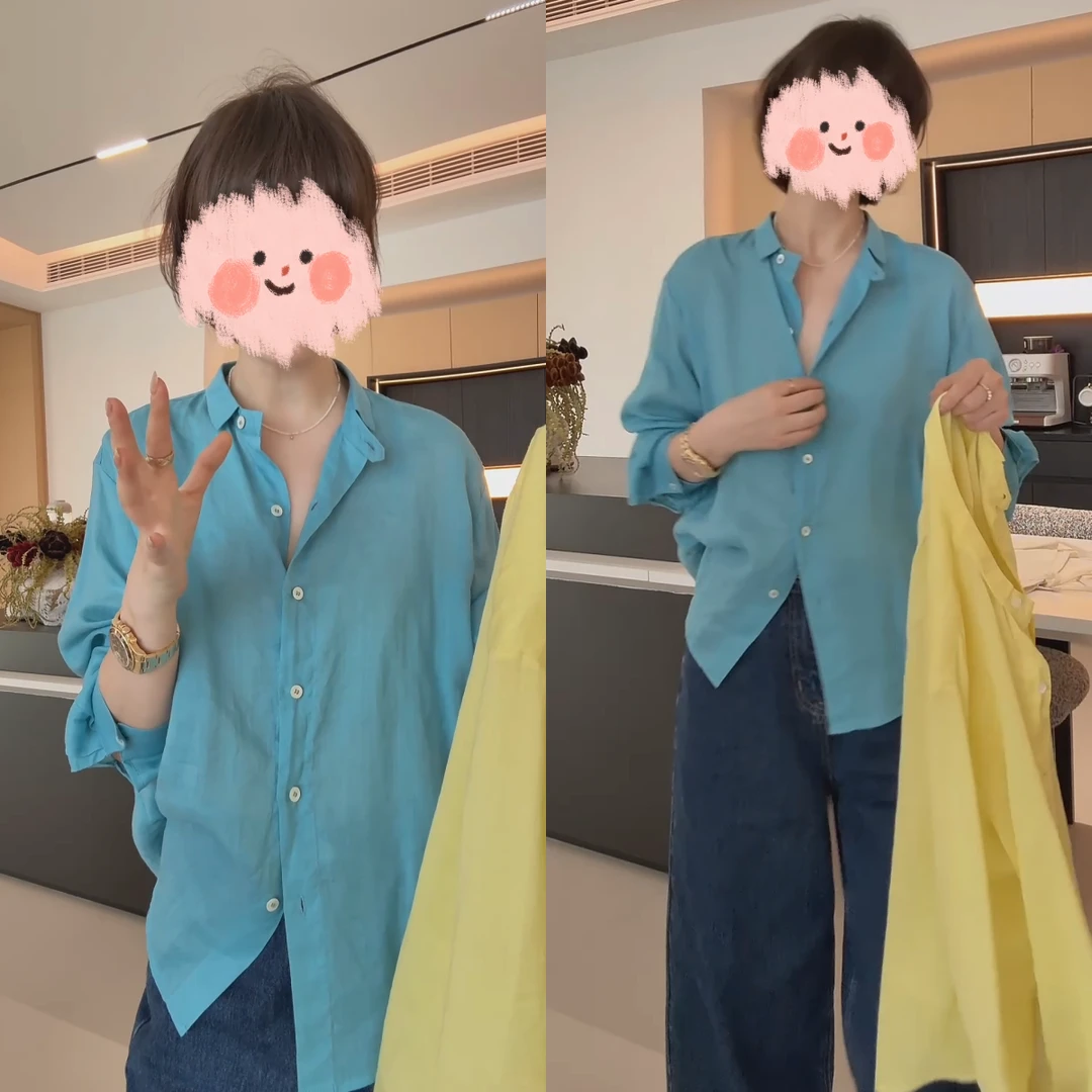春夏韩系苎麻舒适百搭衬衫休闲通勤防嗮衬衣春游出行衣服