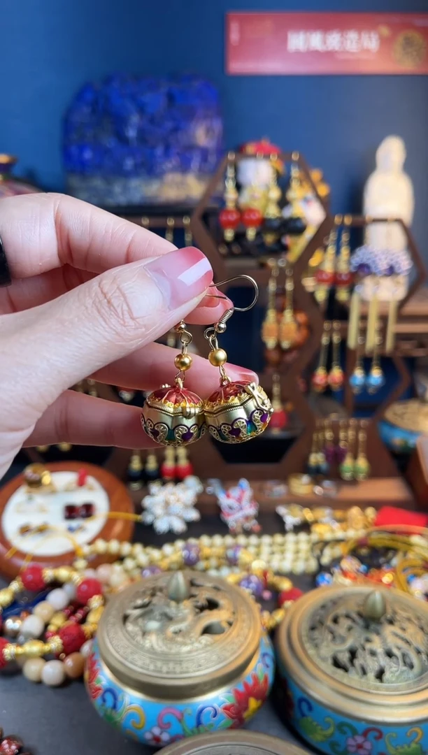 【闪购商品】事事如意珐琅景泰蓝耳钩