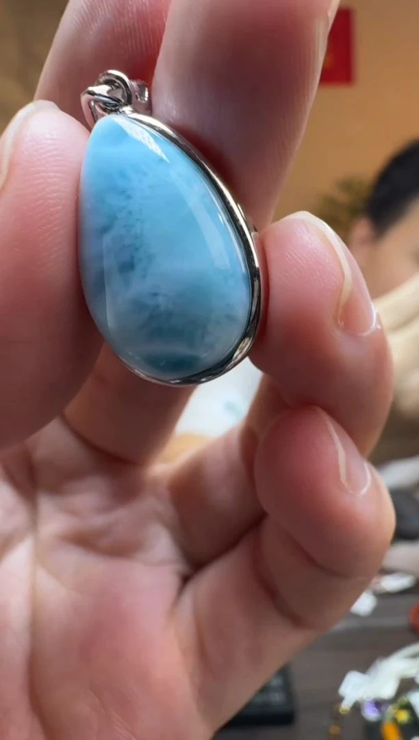 银S925镶嵌针钠钙石（海纹石）吊坠(不含链)约5.7g海纹石银镶吊坠