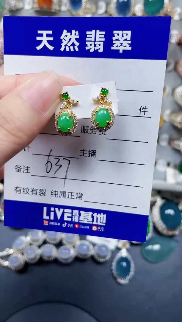 银S925镶嵌翡翠耳饰637
