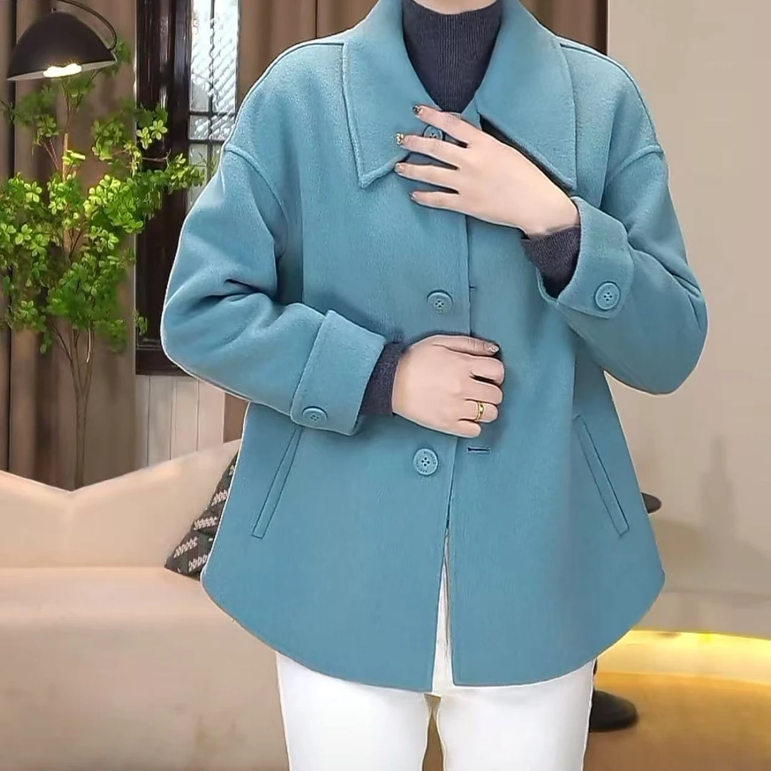 敏姐-羊毛小斗篷款A版短款宽松翻领双面羊毛呢大衣