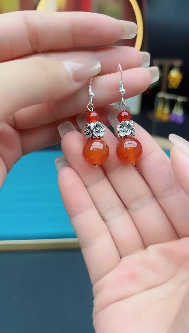 玛瑙/玉髓耳饰银S925镶嵌422000