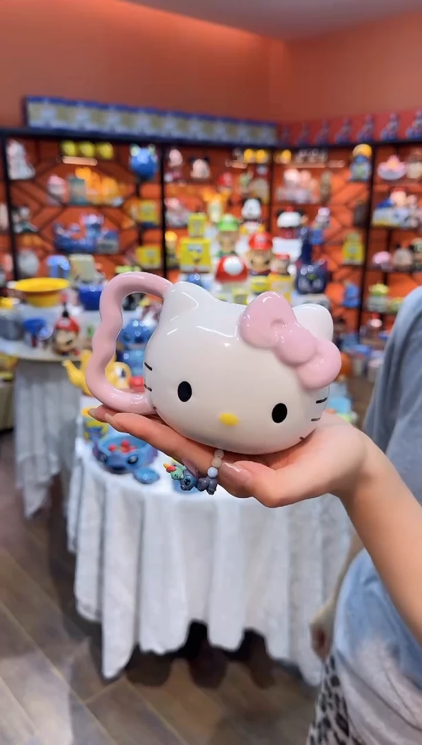 瓷片@@粉色凯特猫陶瓷水杯