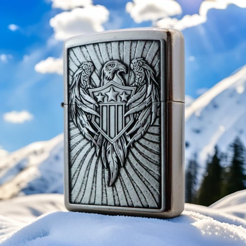 ZIPPO/之宝打火机 自由战士 镀铬花砂徽章 美版49450刀耕火种MBJ1