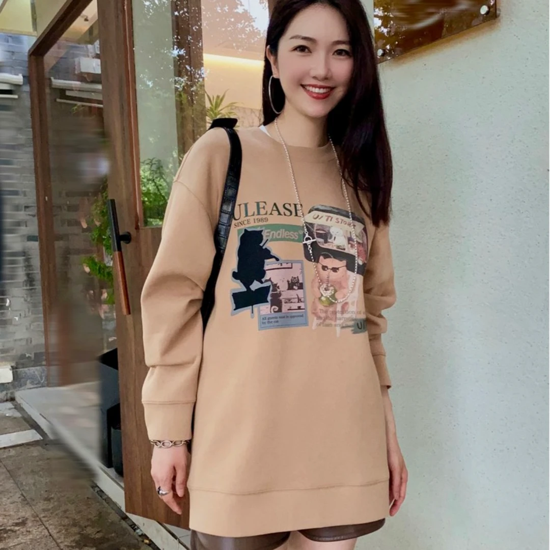 U/TI 美式复古风毛衣数码印四宫格图案软糯Q弹高级感卫衣连衣裙