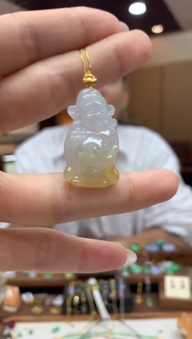 吊坠(不含链)18K金镶嵌翡翠财神